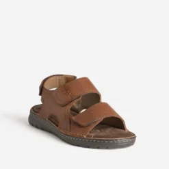 Sandale cognac cuir à scratchs