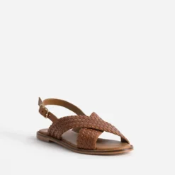 Sandale cognac cuir tressé