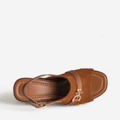 Sandale cognac cuir velours à talon