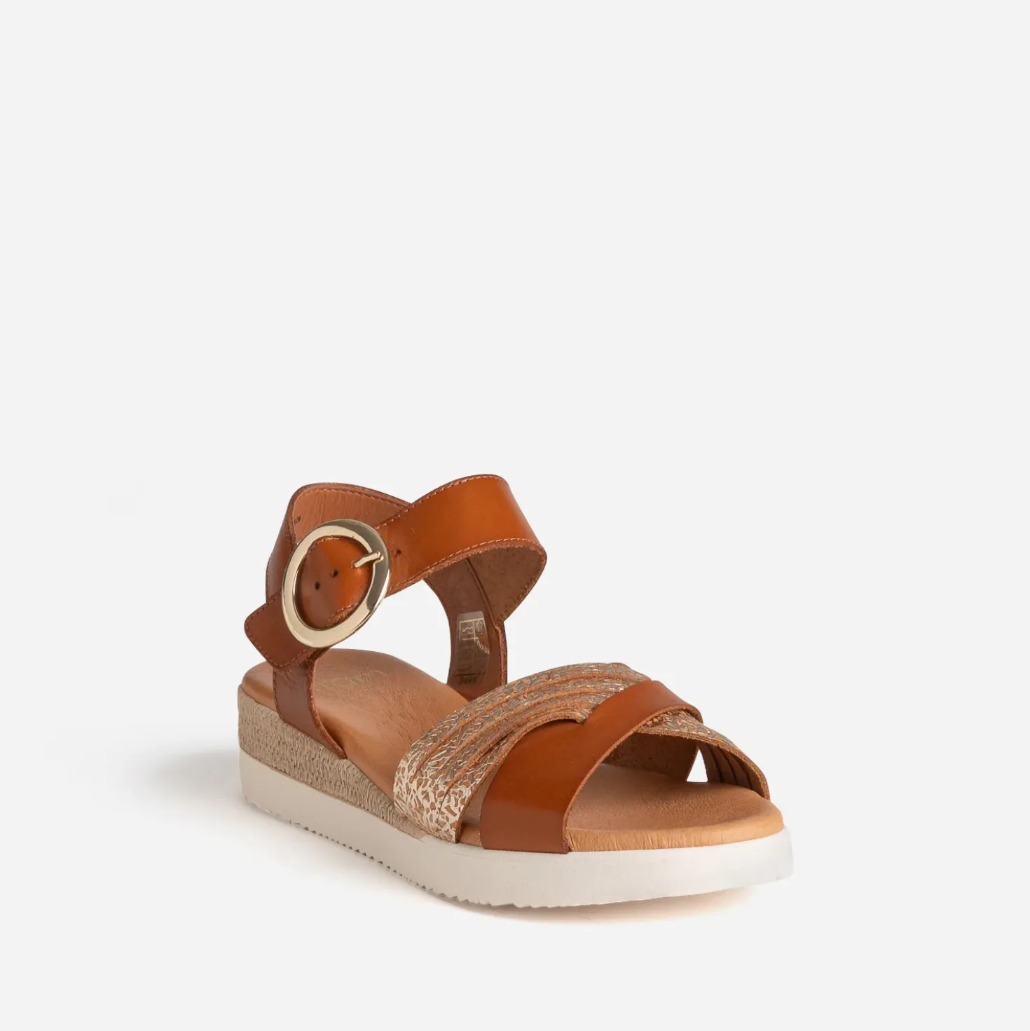 Sandale cognac et doré cuir