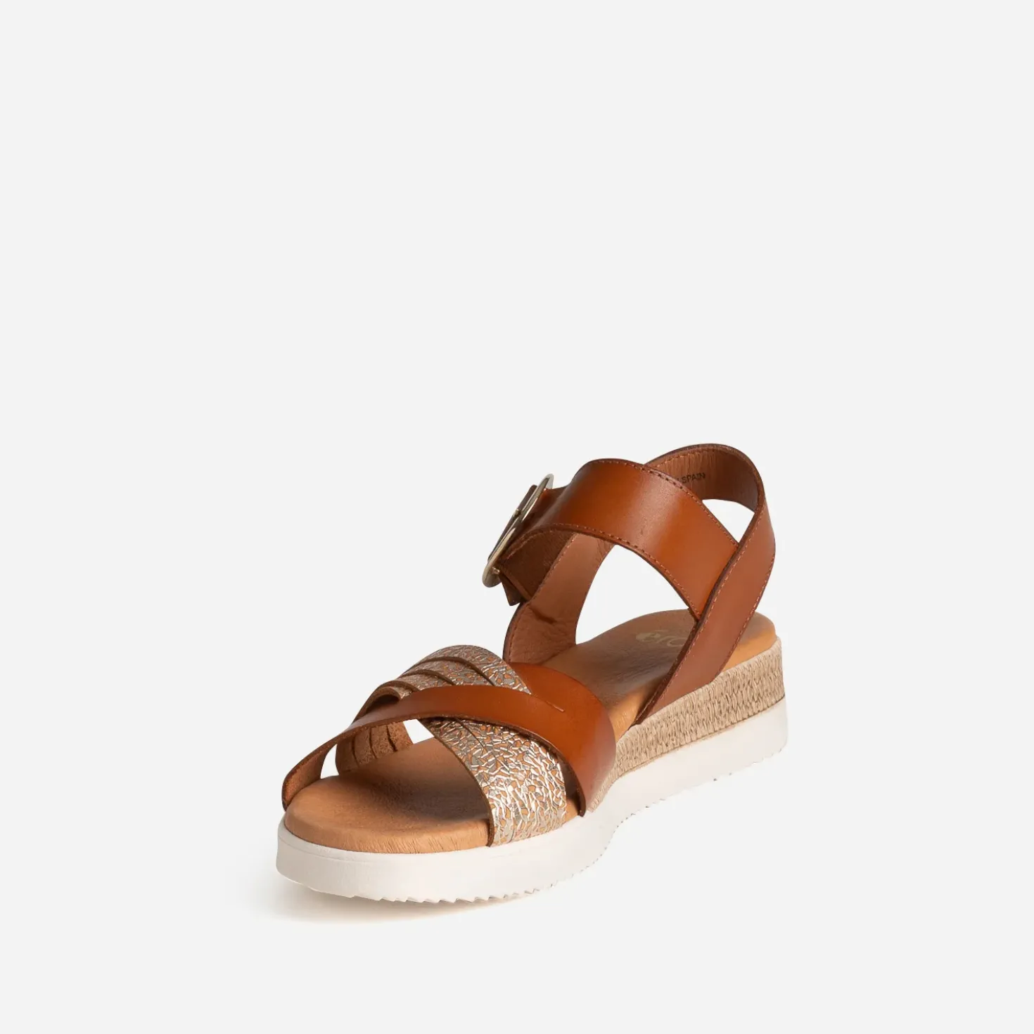 Sandale cognac et doré cuir