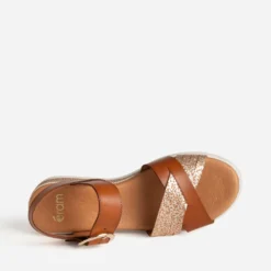 Sandale cognac et doré cuir