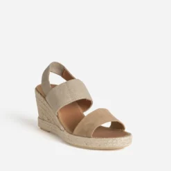Sandale compensée beige bi matière