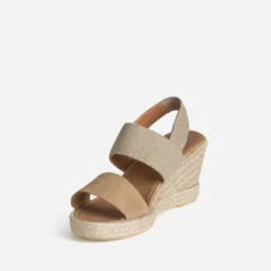 Sandale compensée beige bi matière