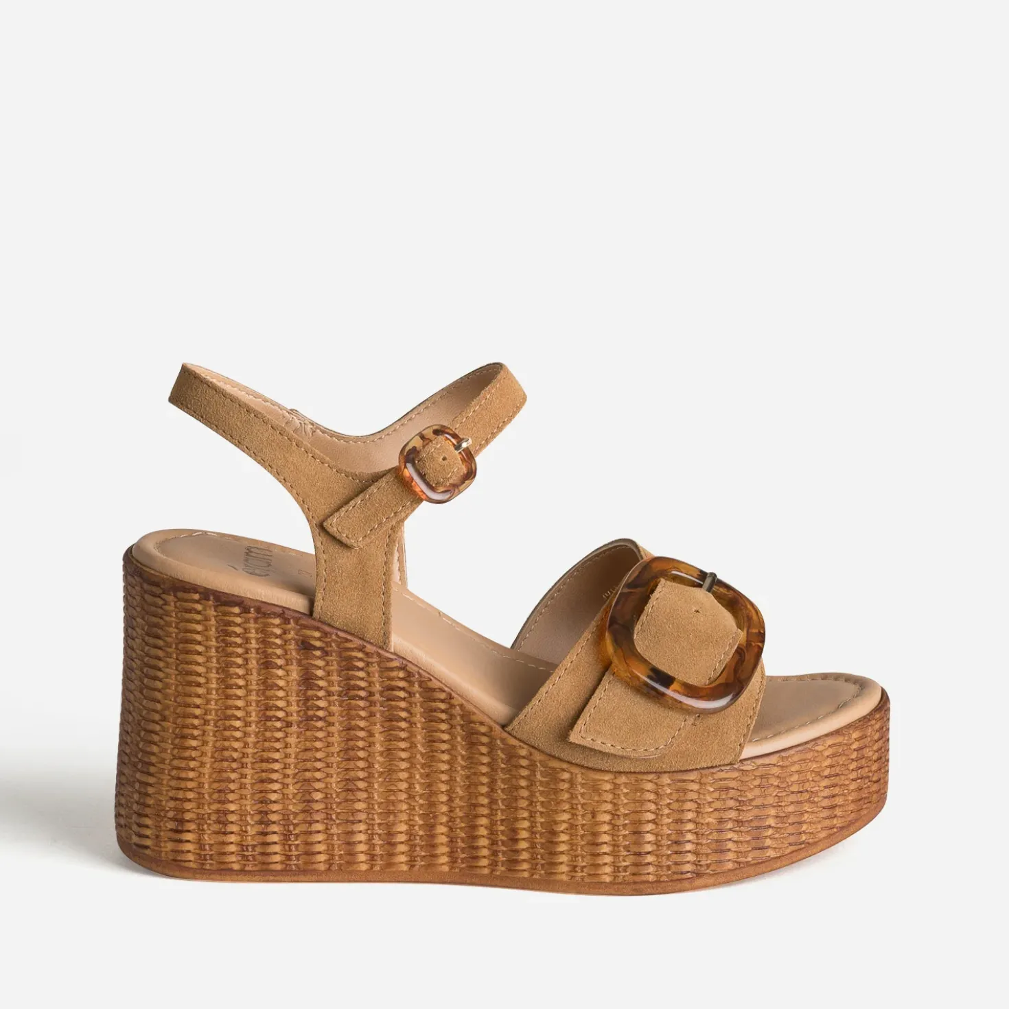 Sandale compensée beige cuir velours