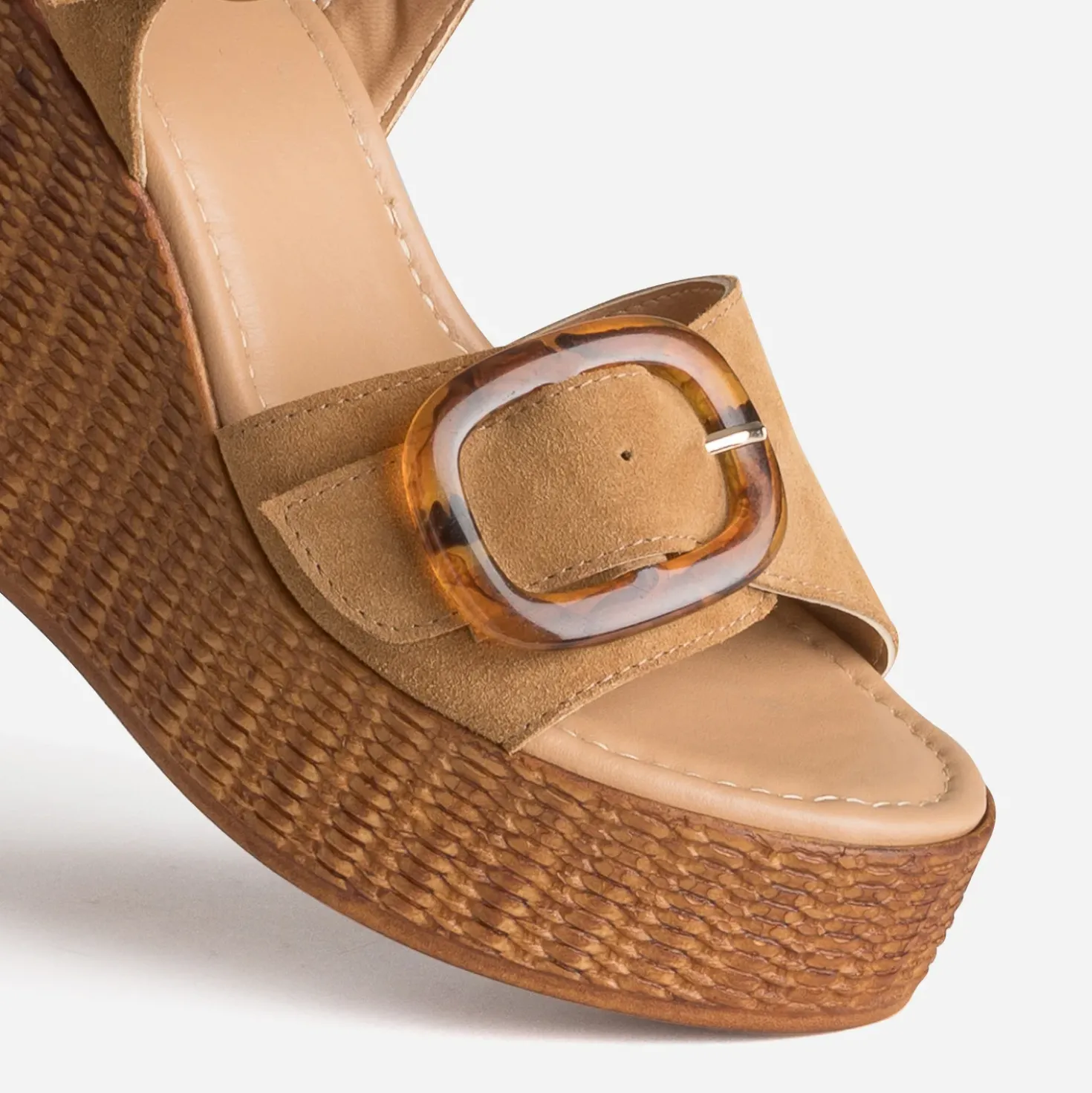 Sandale compensée beige cuir velours