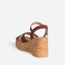 Sandale compensée bordeaux cuir velours