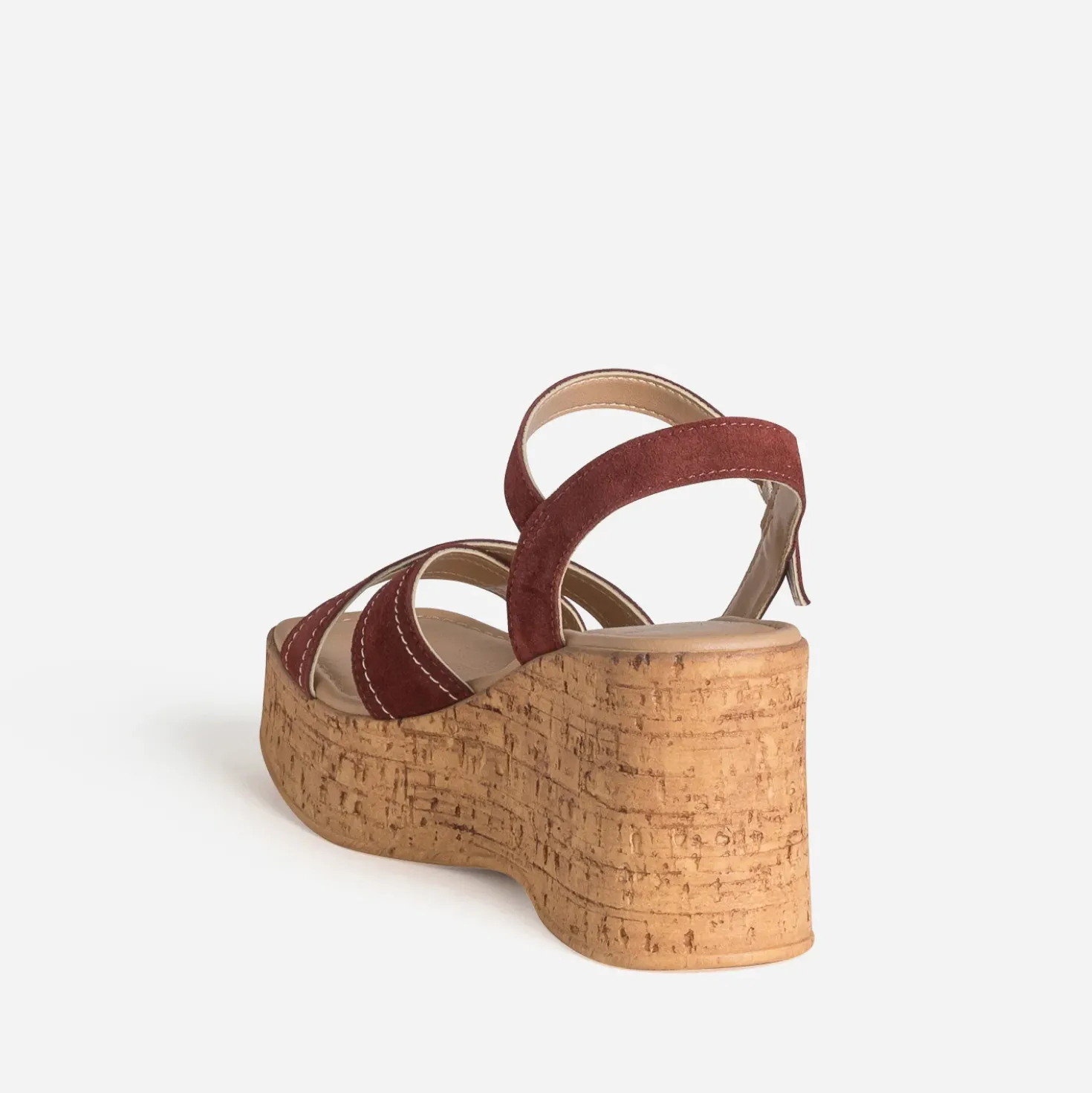 Sandale compensée bordeaux cuir velours