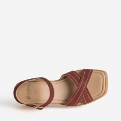 Sandale compensée bordeaux cuir velours