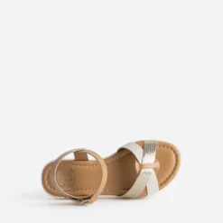 Sandale compensée BUGGY camel et dorée en cuir