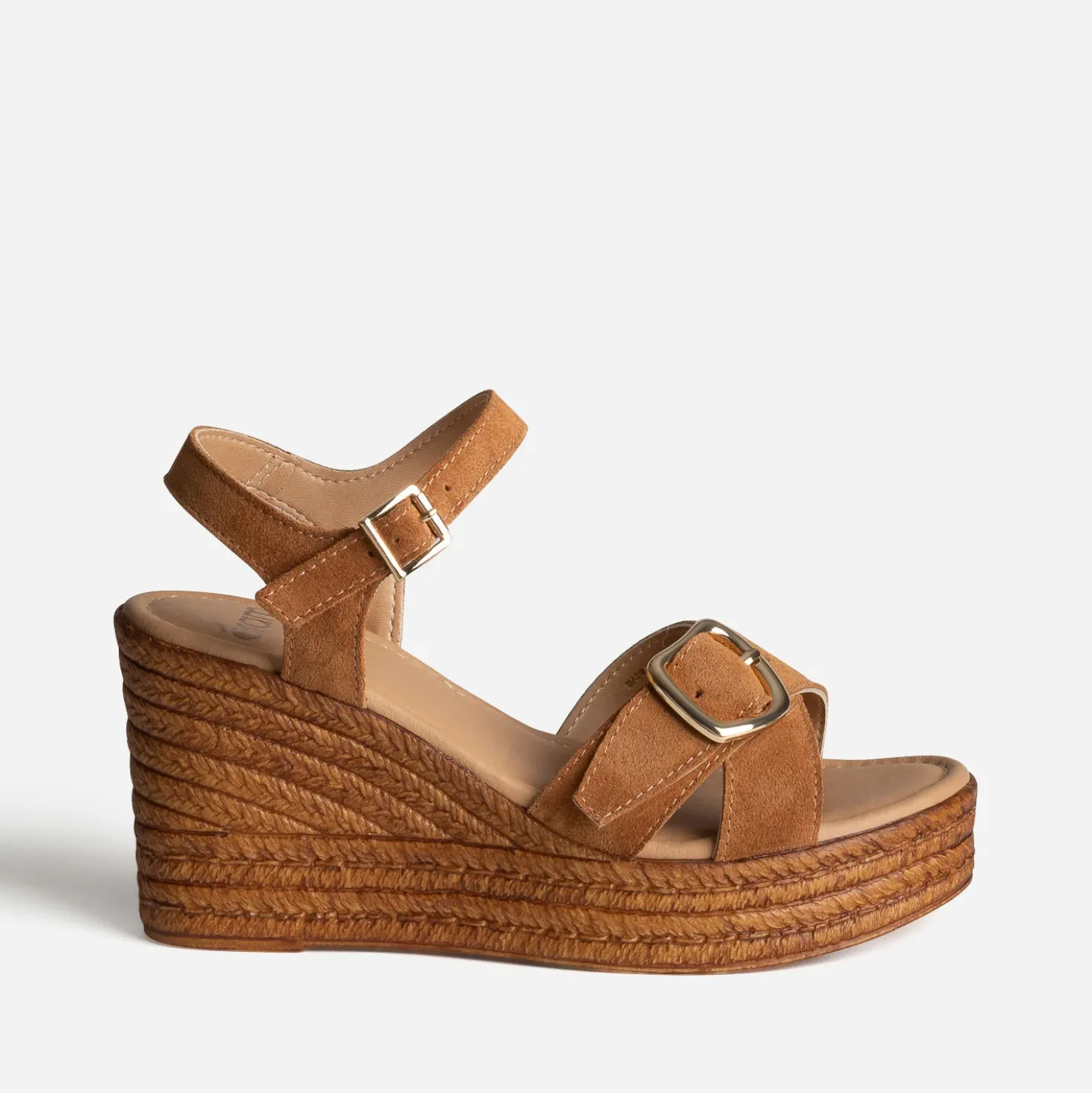 Sandale compensée camel cuir velours