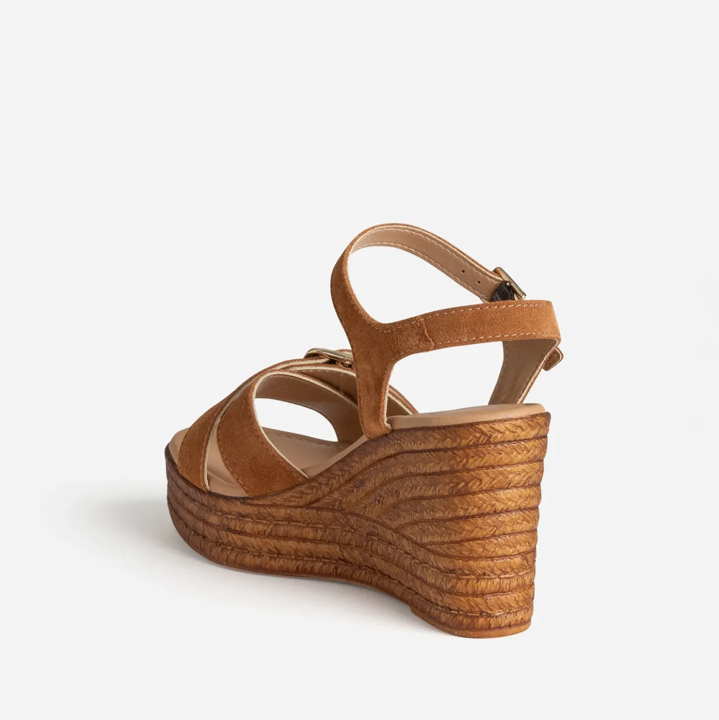 Sandale compensée camel cuir velours