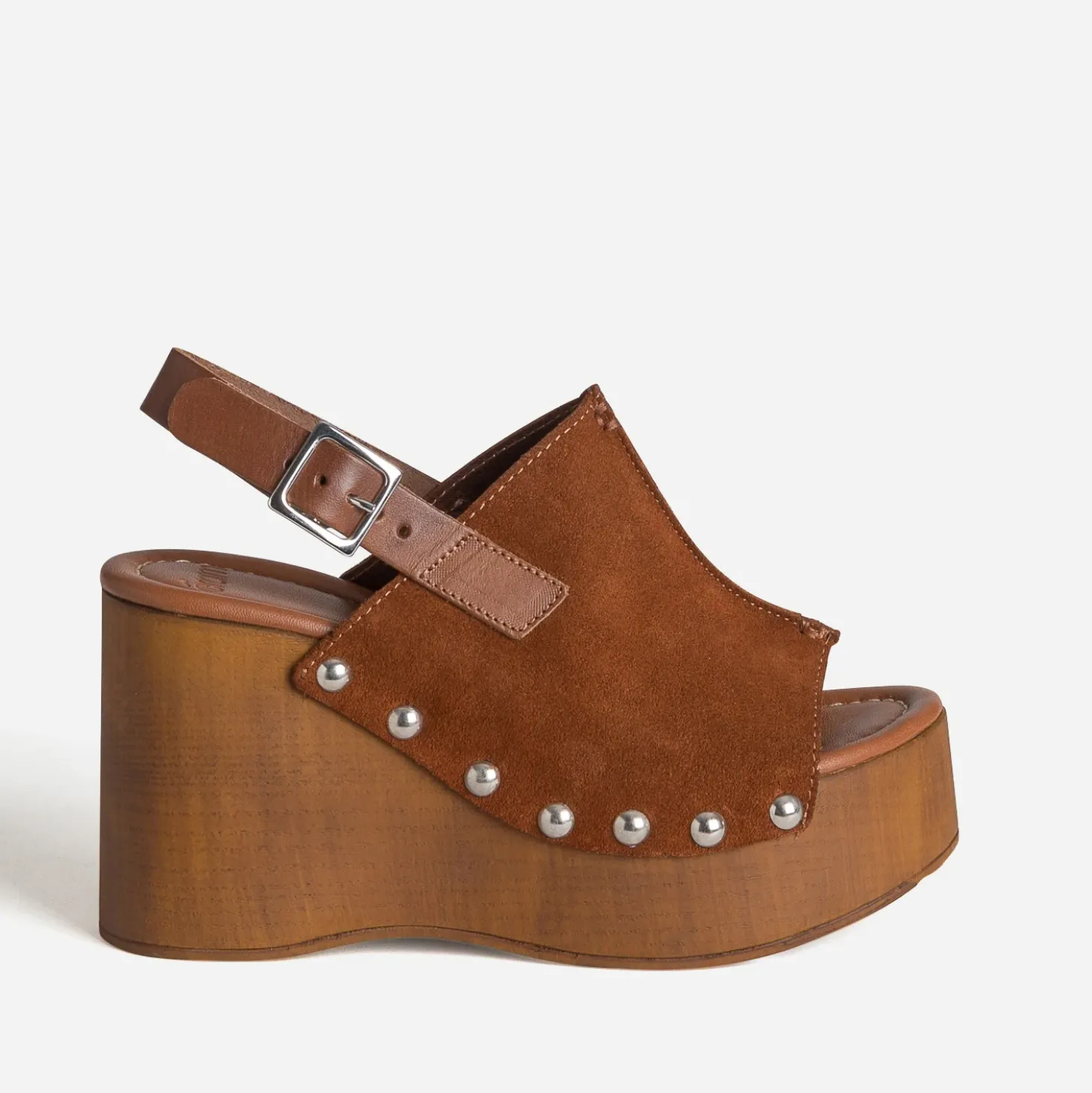 Sandale compensée cognac cuir velours