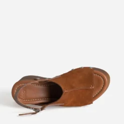 Sandale compensée cognac cuir velours