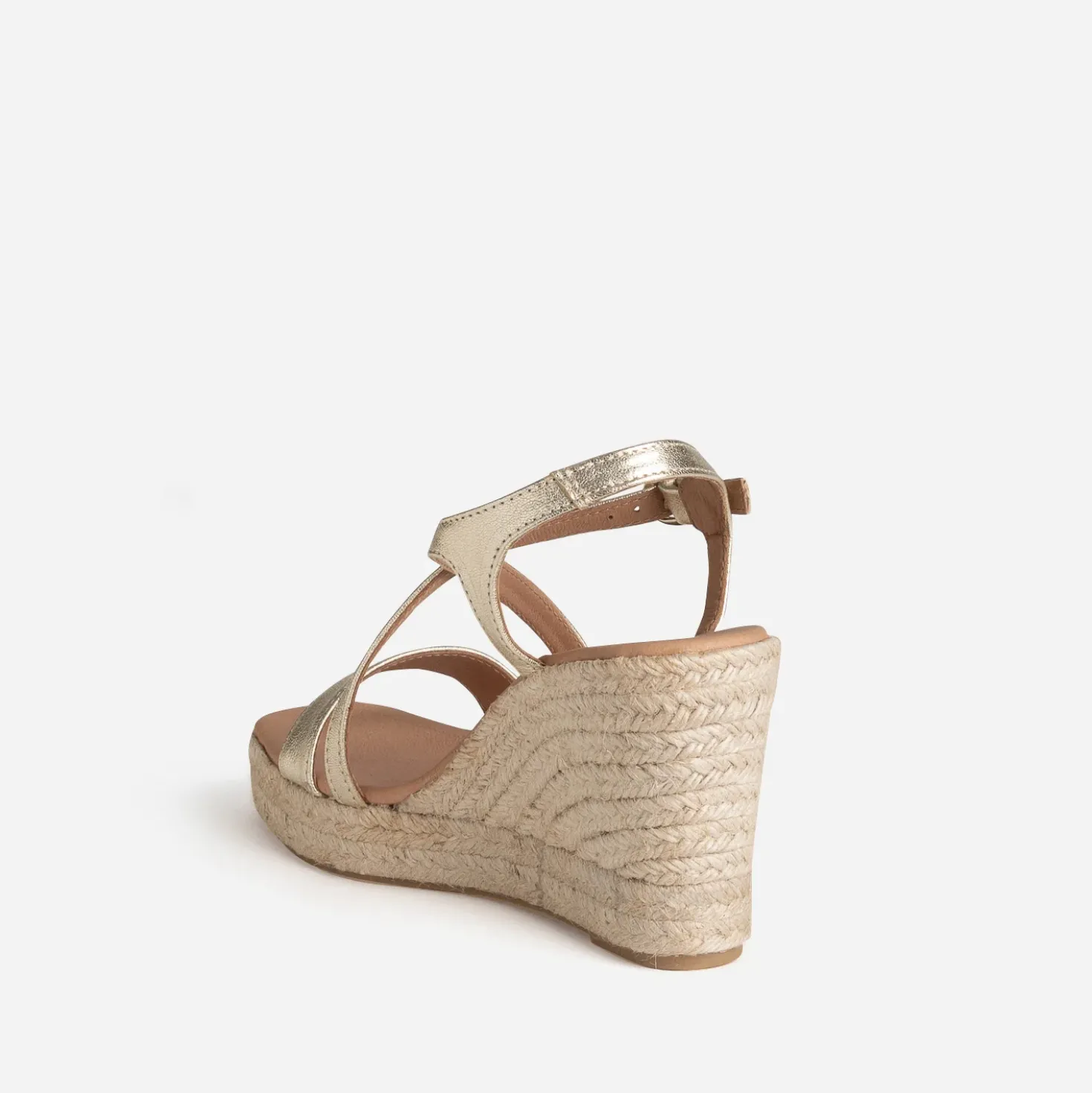 Sandale compensée dorée cuir