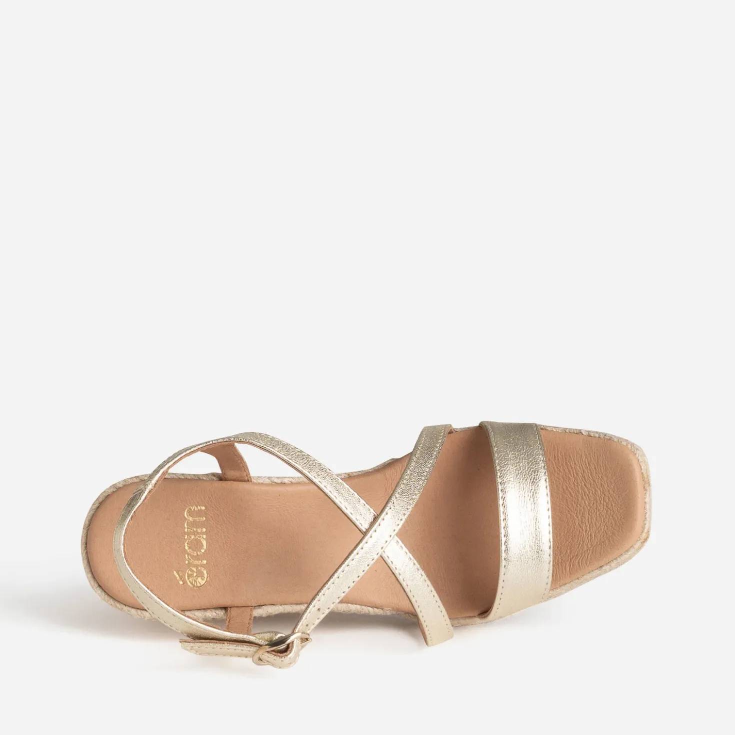 Sandale compensée dorée cuir