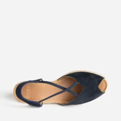 Sandale compensée marine cuir velours éco-conçu