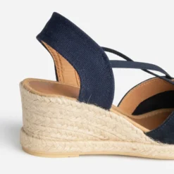 Sandale compensée marine cuir velours éco-conçu