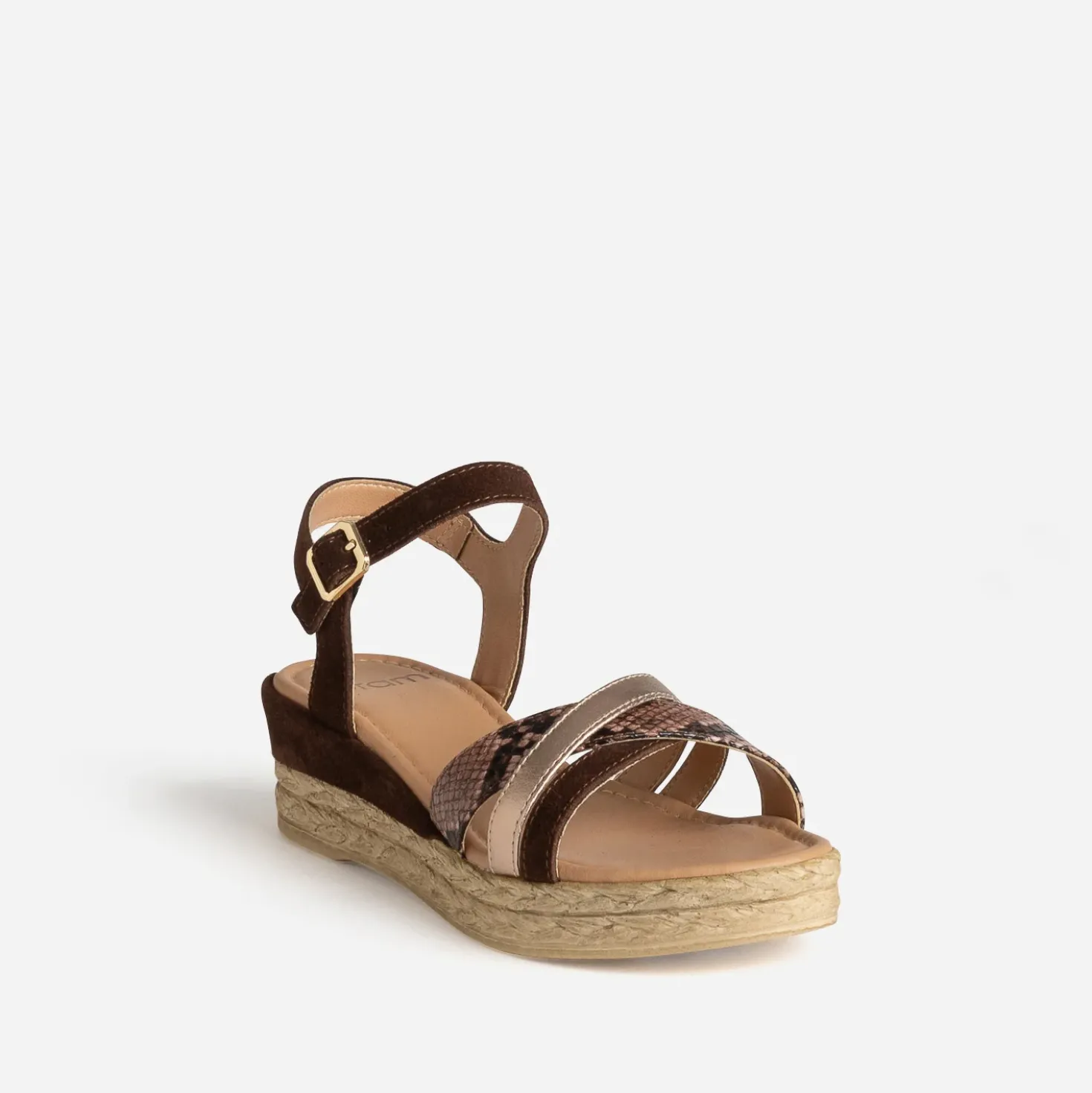 Sandale compensée marron cuir velours