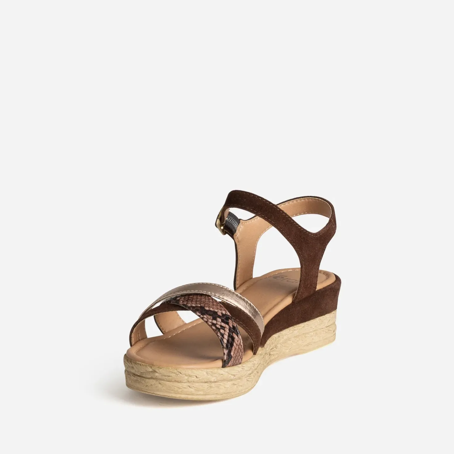 Sandale compensée marron cuir velours