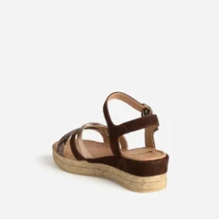 Sandale compensée marron cuir velours
