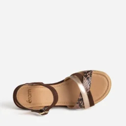 Sandale compensée marron cuir velours