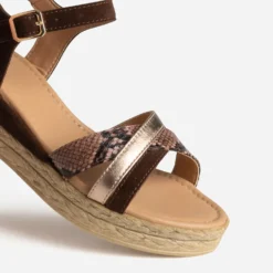 Sandale compensée marron cuir velours