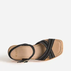 Sandale compensée noire cuir velours