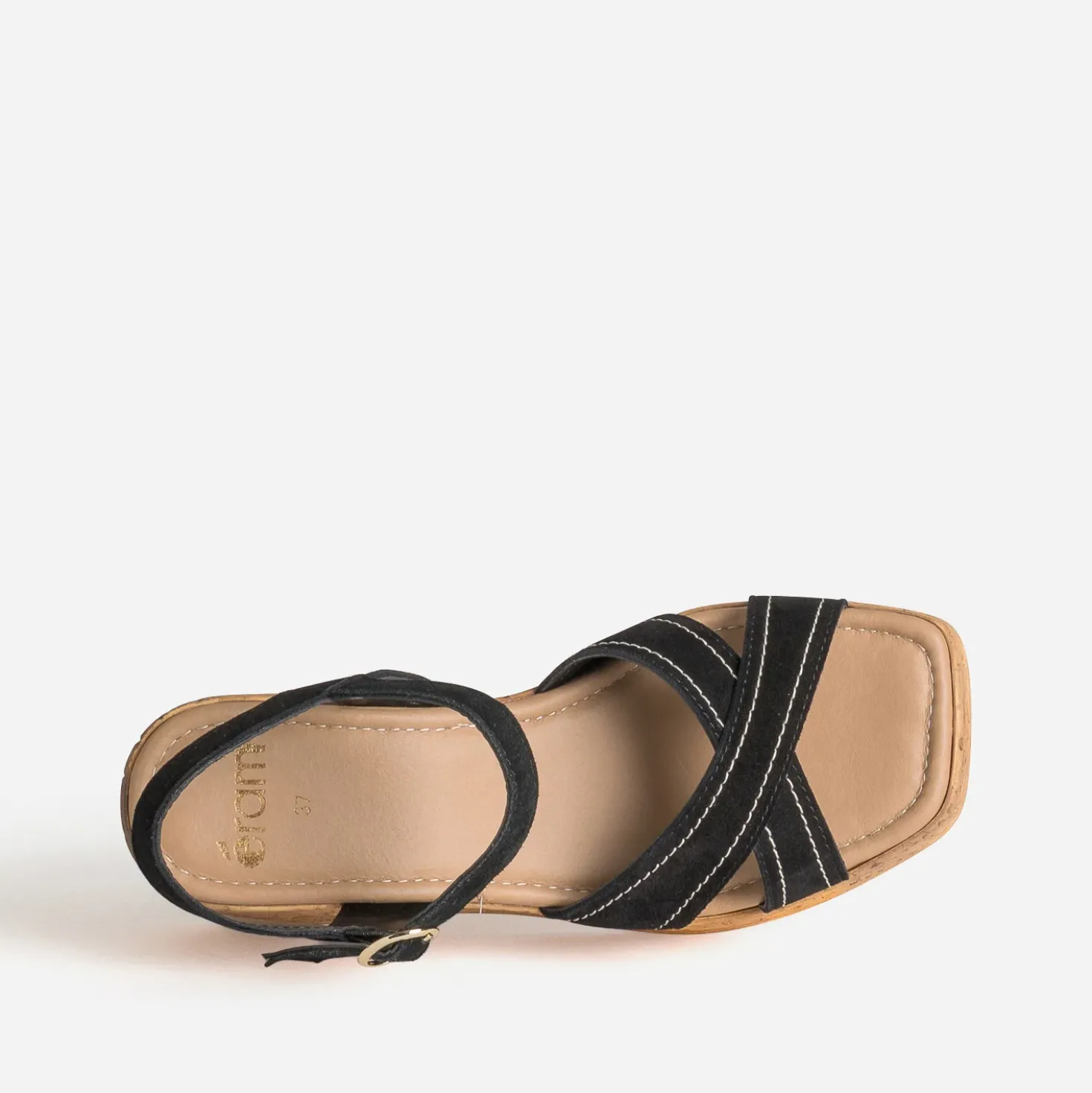 Sandale compensée noire cuir velours