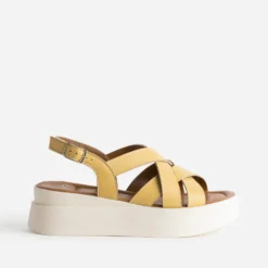Sandale compensée TEXTO banana cream en cuir
