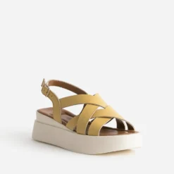Sandale compensée TEXTO banana cream en cuir