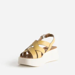 Sandale compensée TEXTO banana cream en cuir