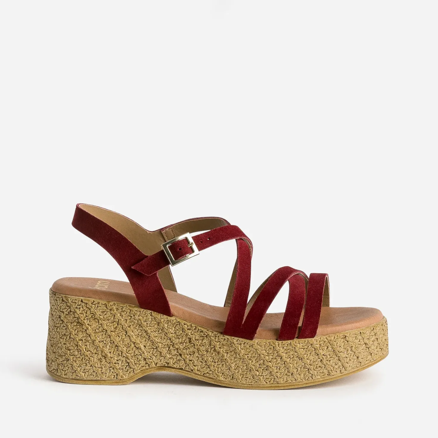 Sandale compensée TEXTO bordeaux cuir velours