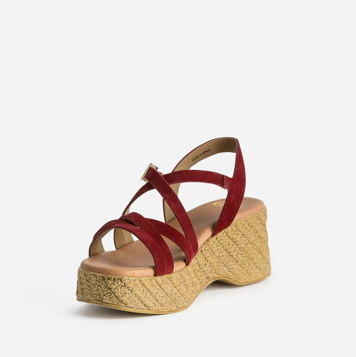 Sandale compensée TEXTO bordeaux cuir velours
