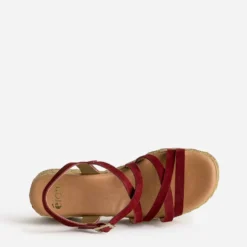 Sandale compensée TEXTO bordeaux cuir velours