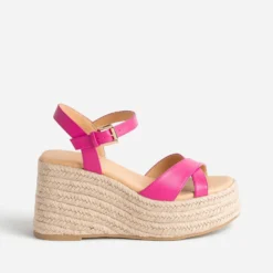 Sandale compensée TEXTO rose fuchsia