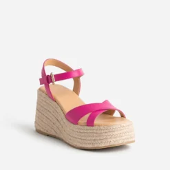 Sandale compensée TEXTO rose fuchsia