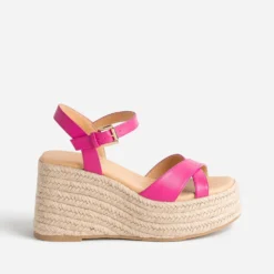 Sandale compensée TEXTO rose fuchsia