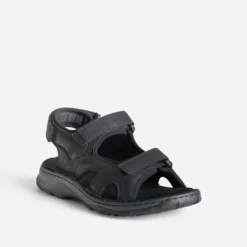 Sandale confort noire cuir à scratchs