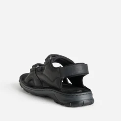 Sandale confort noire cuir à scratchs