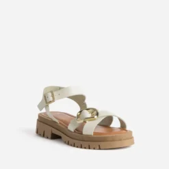 Sandale écrue cuir semelle crantée