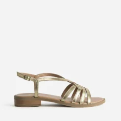 Sandale dorée cuir brides entrelacées