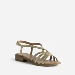 Sandale dorée cuir brides entrelacées