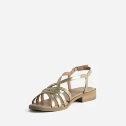 Sandale dorée cuir brides entrelacées
