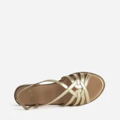 Sandale dorée cuir brides entrelacées