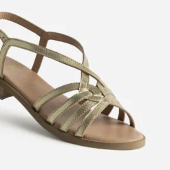 Sandale dorée cuir brides entrelacées