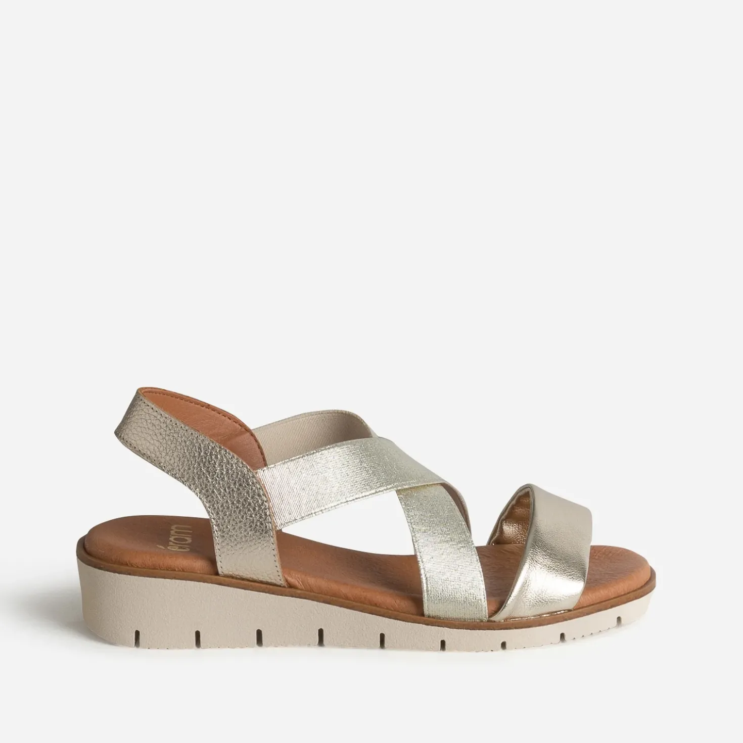 Sandale dorée cuir brides élastiquées