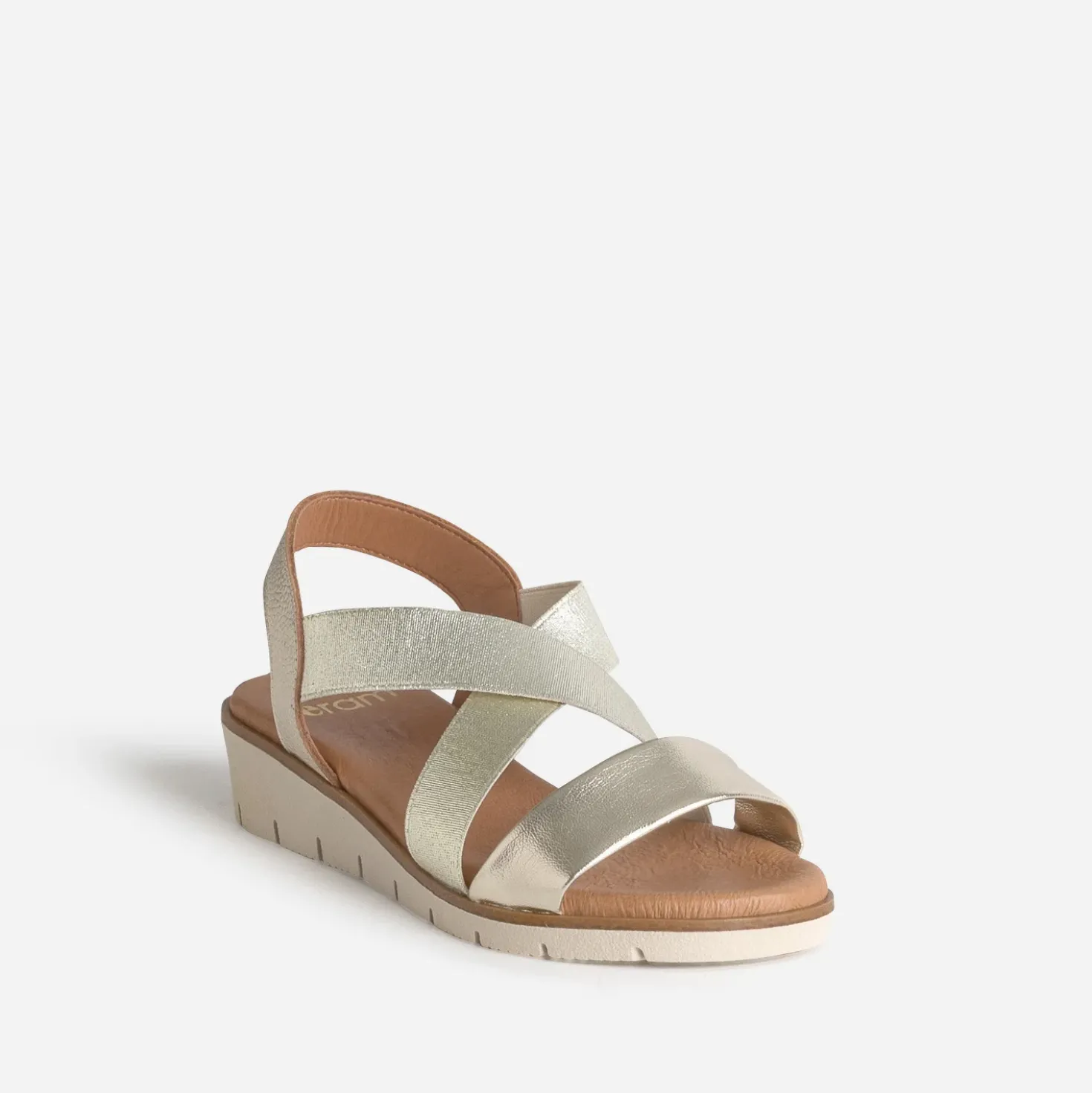 Sandale dorée cuir brides élastiquées