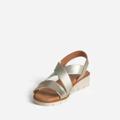 Sandale dorée cuir brides élastiquées