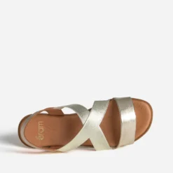 Sandale dorée cuir brides élastiquées